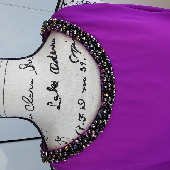 Jennifer Lopez- Bright Purple Flowy Chiffon Blouse W/ Neckline Beads  Sz.XL - Picture 2 of 9